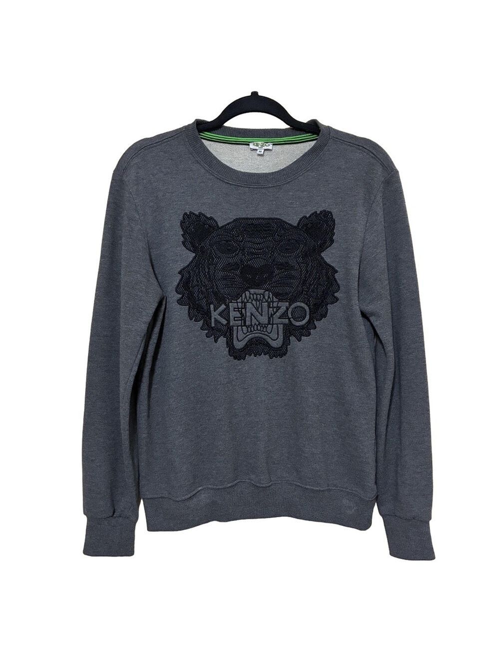 Kenzo Paris Embroidered Tiger Sweatshirt Men’s M Gray Black Long Sleeve Pullover